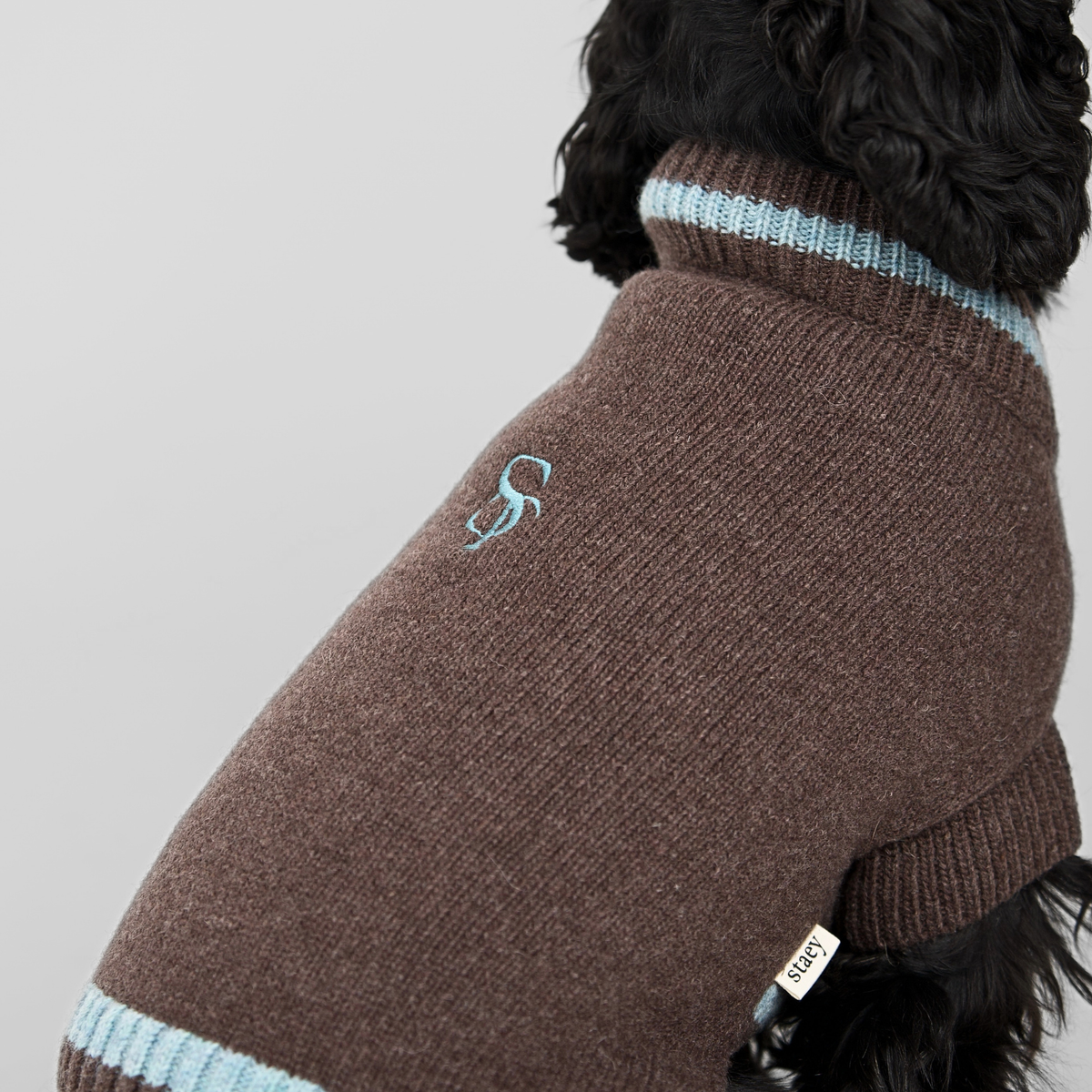 Ellen Dog Sweater | Espresso/Sky Blue