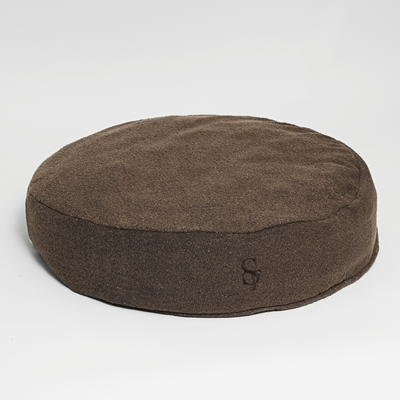 Lana round dog cushion in chestnut bouclé with embossed Staey monogram