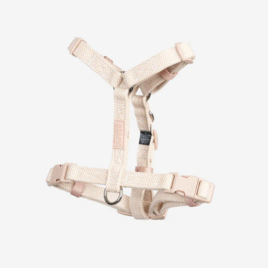 Tara H-strap dog harness in light rose herringbone with a click buckle