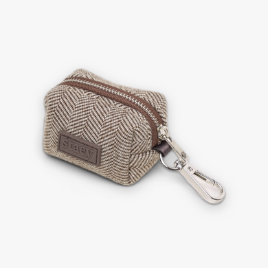 Elma poop bag holder in herringbone with a silver carabiner